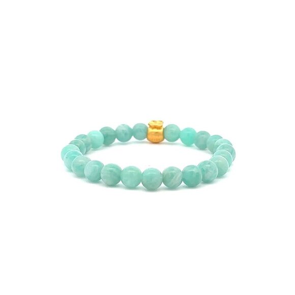 24K Yellow Gold Money Bag Lucky Bracelet Amazonite Peru Gemstones 6mm - Picture 3 of 5